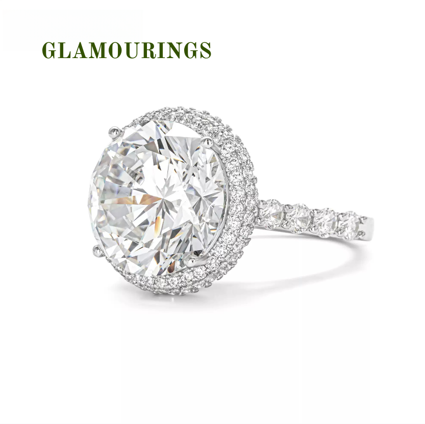 GLAMOURINGS Round Brilliant Diamond Double Halo Ring