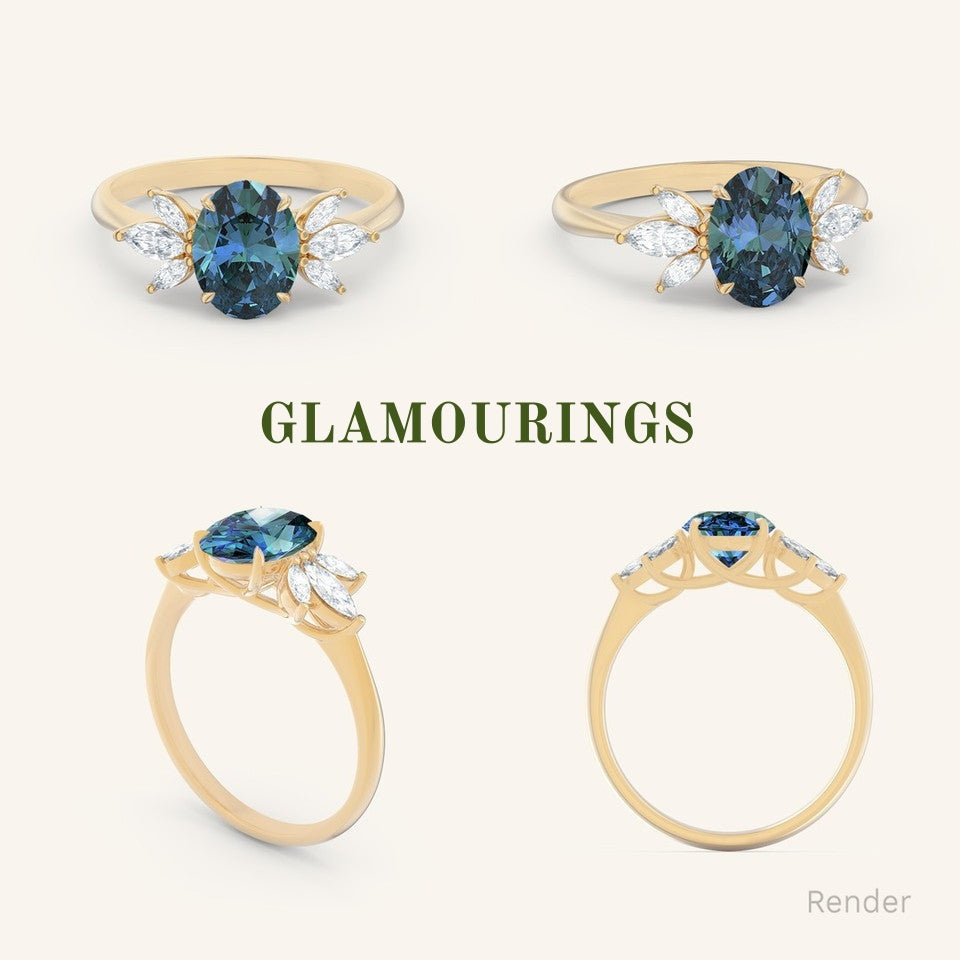 1.09ct Oval Teal Sapphire Engagement Ring