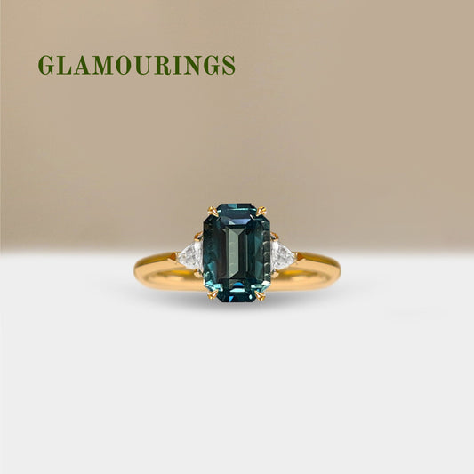 1.11ct Emerald Cut Australian Parti Teal Sapphire Engagement Ring
