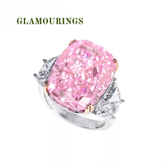 GLAMOURINGS Fancy Vivid Pink Diamond Three-Stone Ring