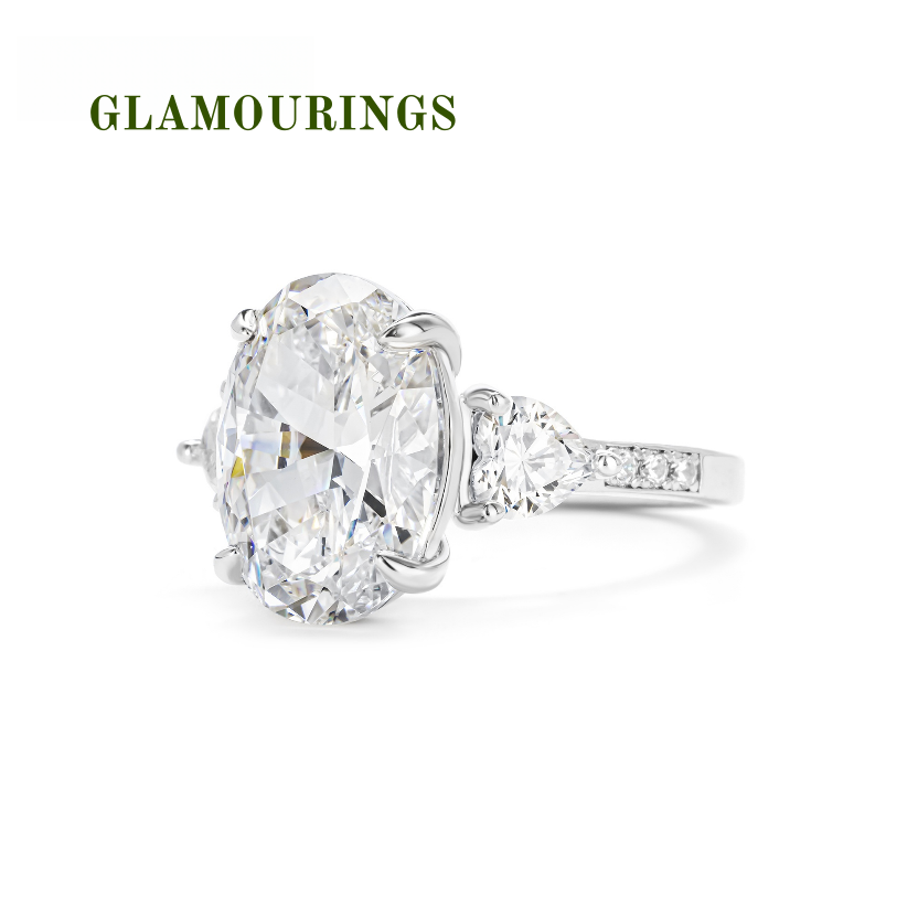 GLAMOURINGS Oval Diamond Three-Stone Ring