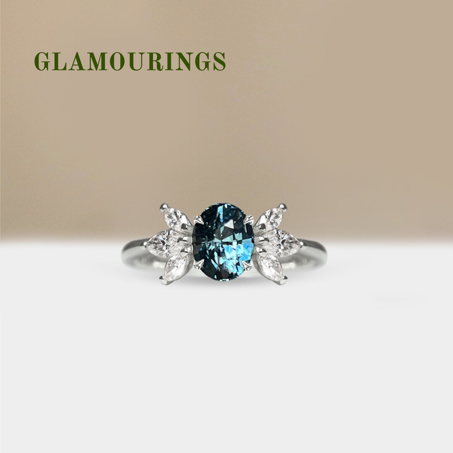 1.09ct Oval Teal Sapphire Engagement Ring