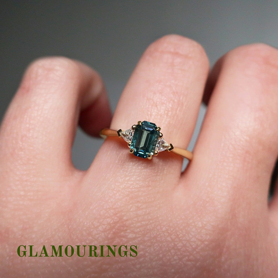 1.11ct Emerald Cut Australian Parti Teal Sapphire Engagement Ring