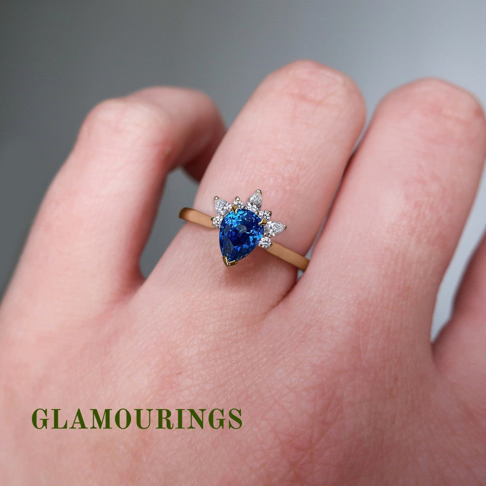 1.18ct Pear Blue Sapphire Engagement Ring