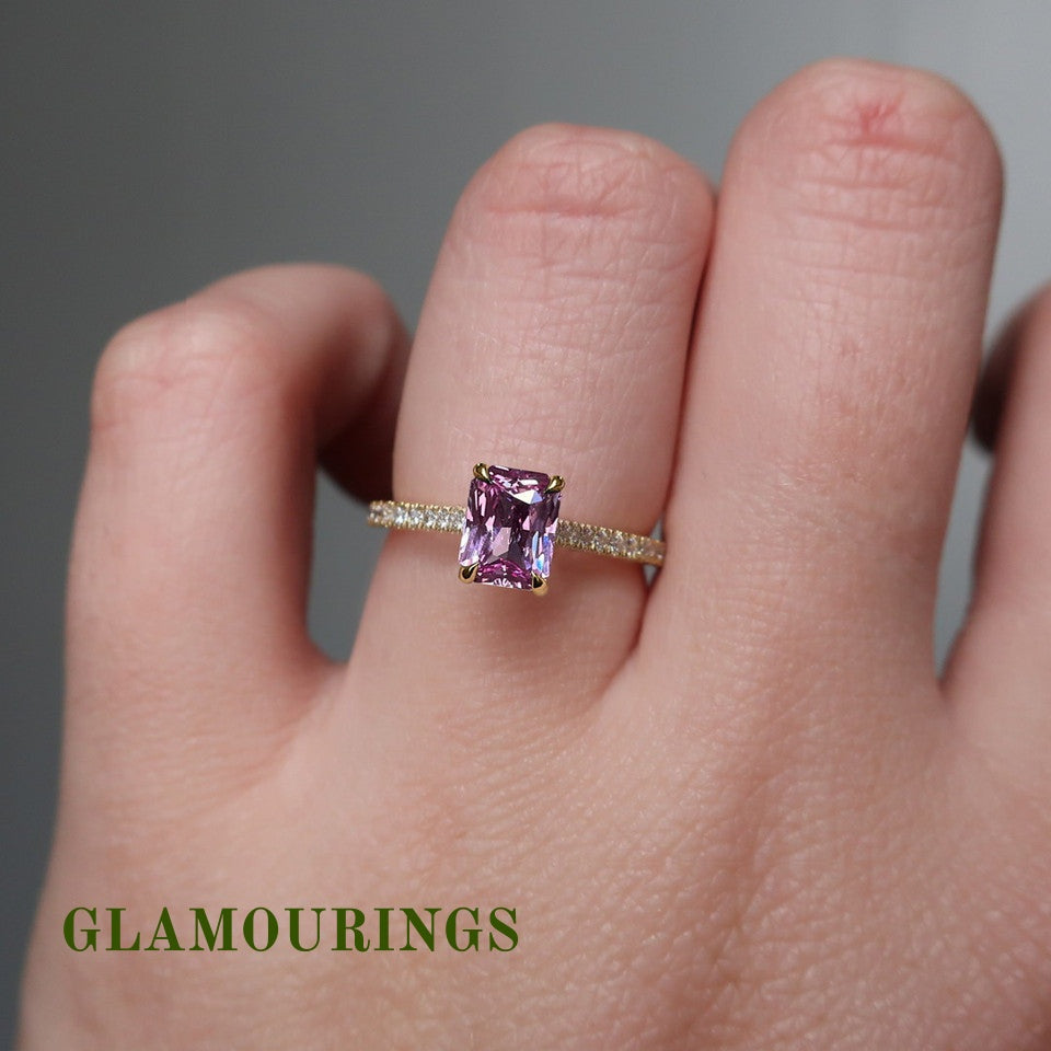 1.12ct Radiant Peach Sapphire Engagement Ring