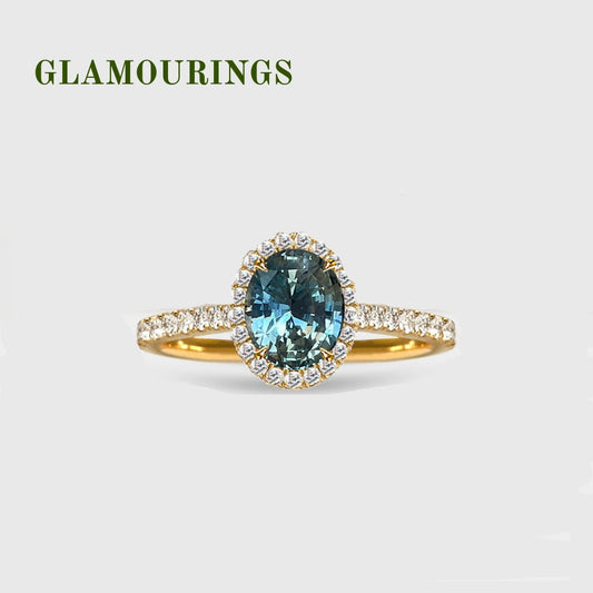 1.45ct Radiant Australian Parti Teal Sapphire Engagement Ring