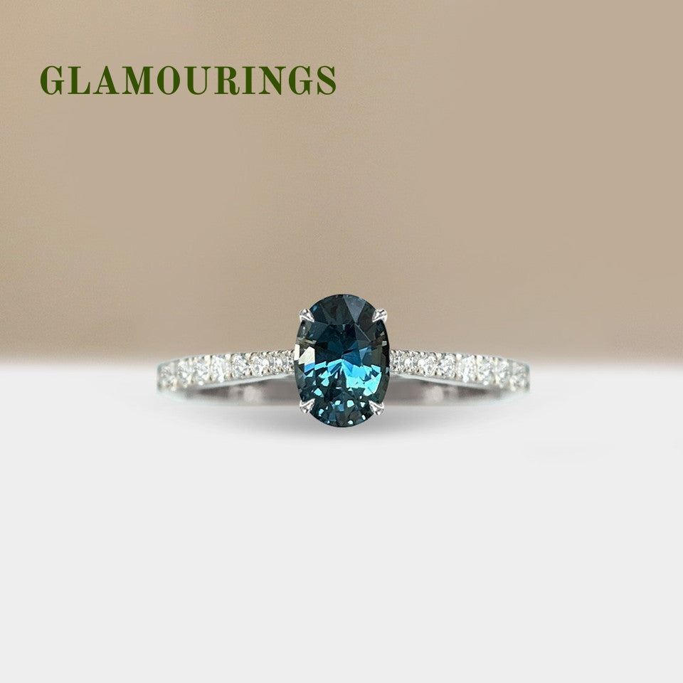 1.08ct Oval Teal Sapphire Engagement Ring