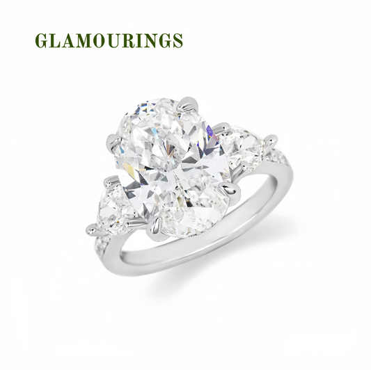 GLAMOURINGS Oval Diamond Three-Stone Ring