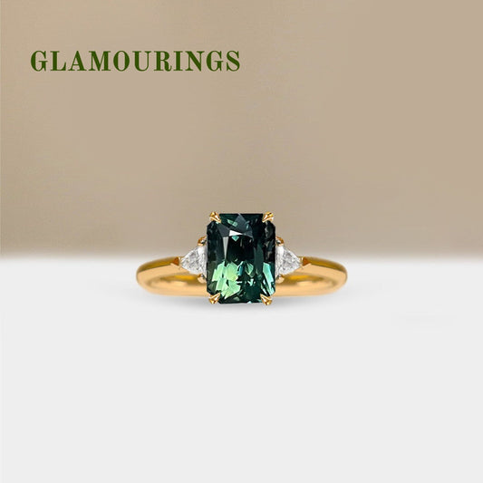 1.5ct Radiant Teal Sapphire Engagement Ring