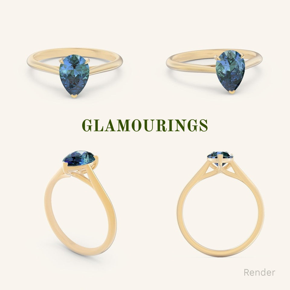1.5ct Pear Australian Parti Teal Sapphire Engagement Ring