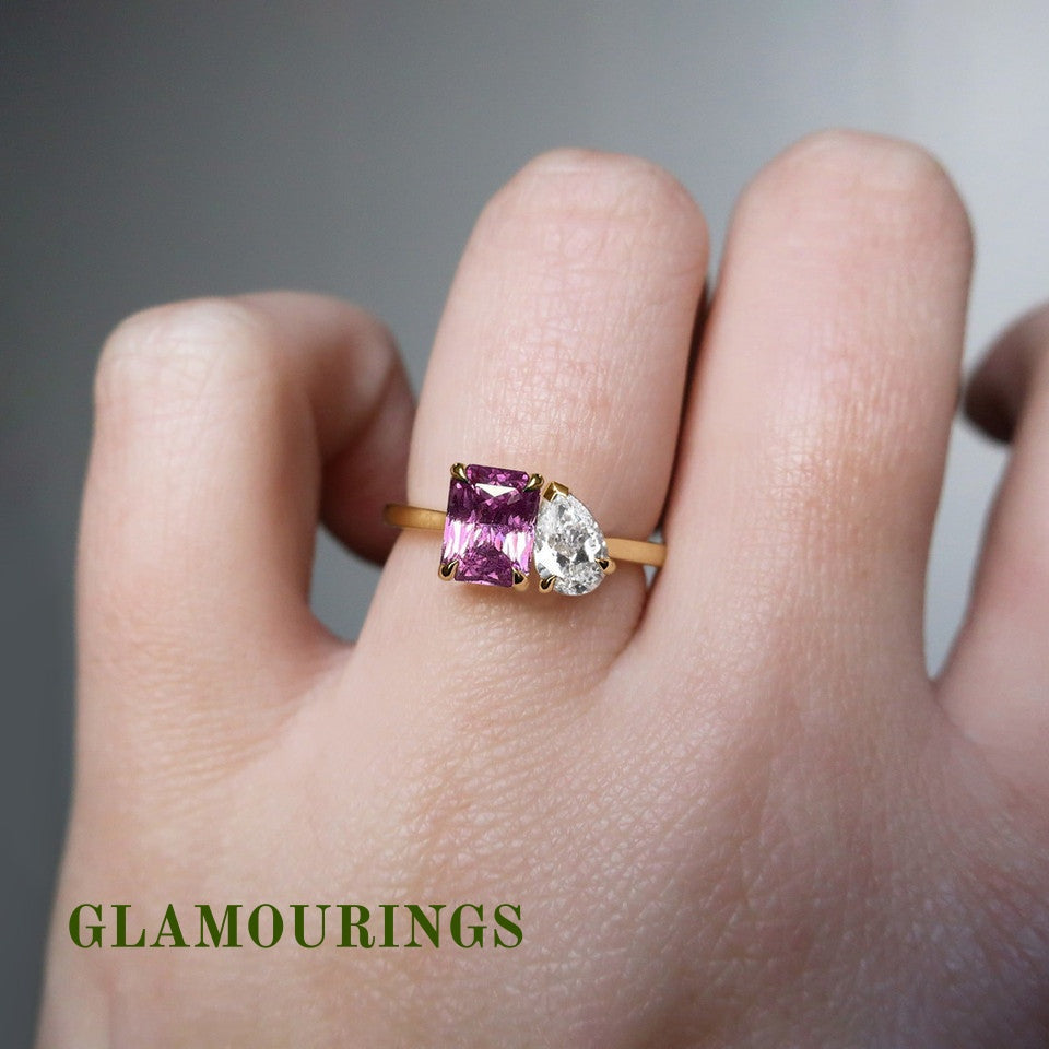 1.39ct Radiant Peach Sapphire Engagement Ring