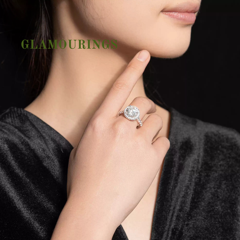 GLAMOURINGS Round Brilliant Diamond Double Halo Ring