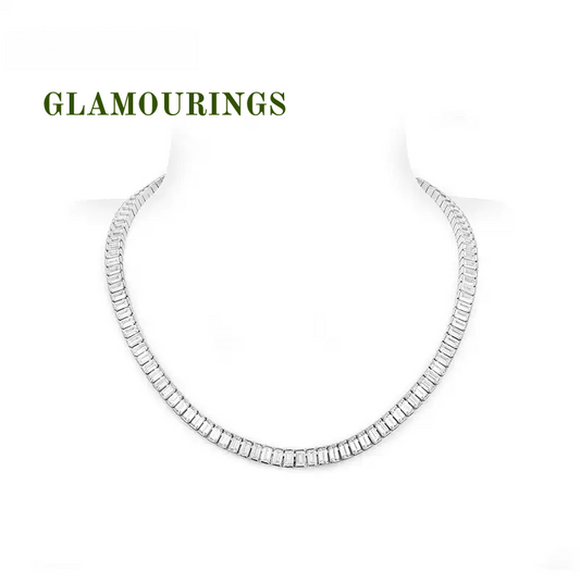 Simple Pave Trapezoidal Cut Moissanite Necklace