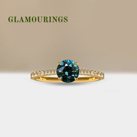 1.04ct Round Australian Parti Teal Sapphire Engagement Ring