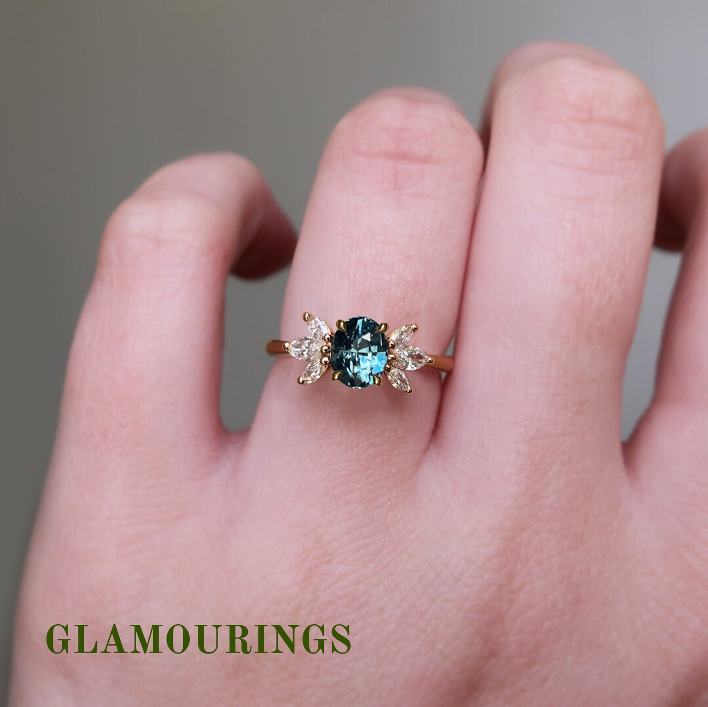 1.09ct Oval Teal Sapphire Engagement Ring