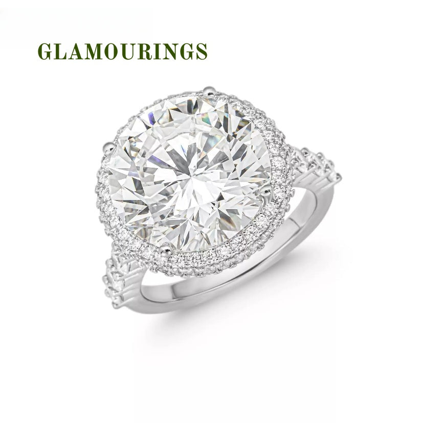 GLAMOURINGS Round Brilliant Diamond Double Halo Ring