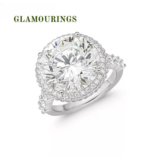 GLAMOURINGS Round Brilliant Diamond Double Halo Ring