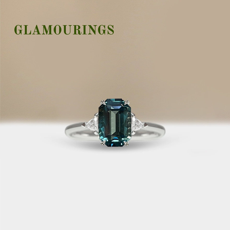 1.11ct Emerald Cut Australian Parti Teal Sapphire Engagement Ring