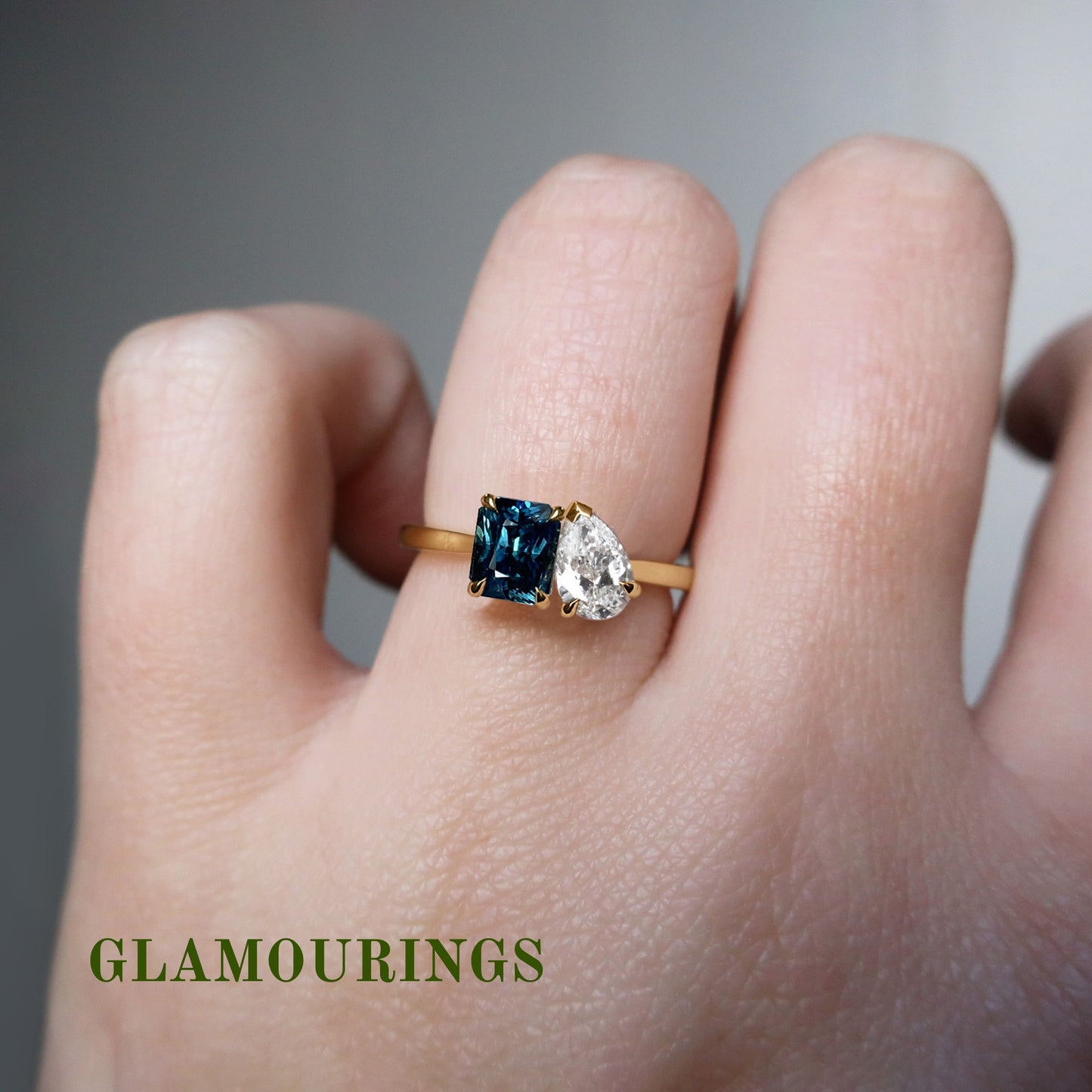 1.07ct Emerald Cut Australian Parti Teal Sapphire Engagement Ring