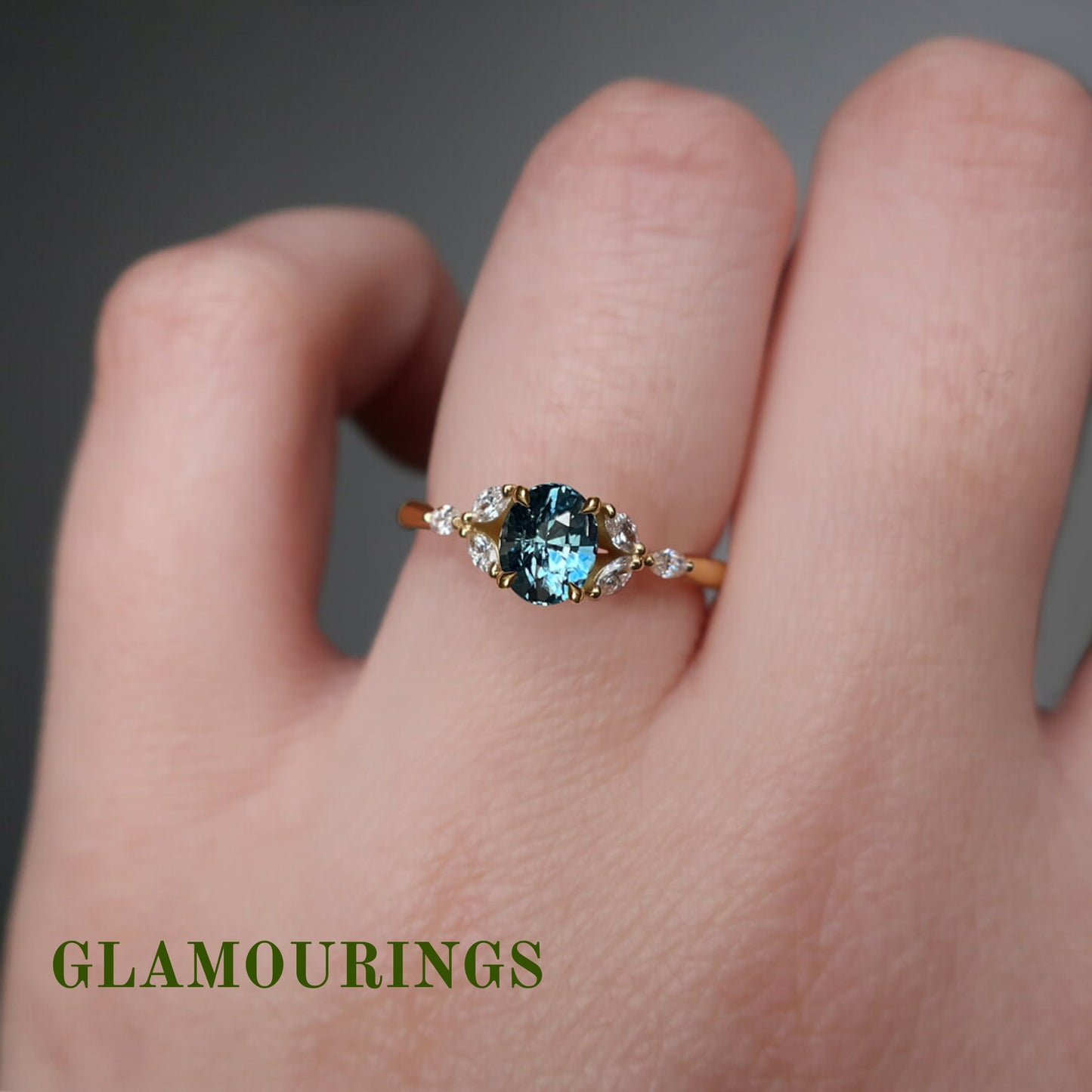1.09ct Oval Teal Sapphire Engagement Ring