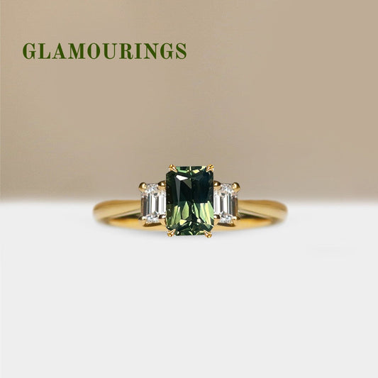 1.07ct Radiant Australian Parti Teal Sapphire Engagement Ring