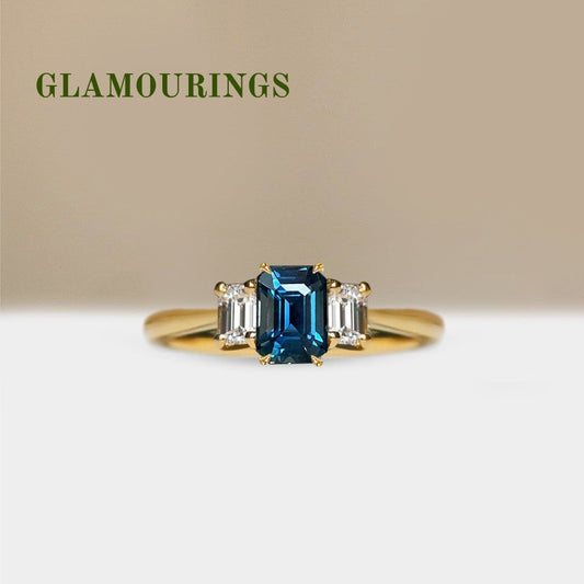 1.01ct Emerald Cut Teal Sapphire Engagement Ring