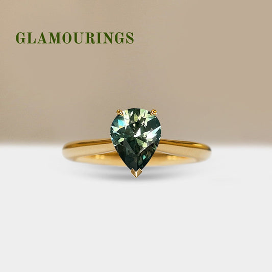 1.5ct Pear Australian Parti Teal Sapphire Engagement Ring