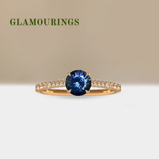 1.02ct Round Blue Sapphire Engagement Ring