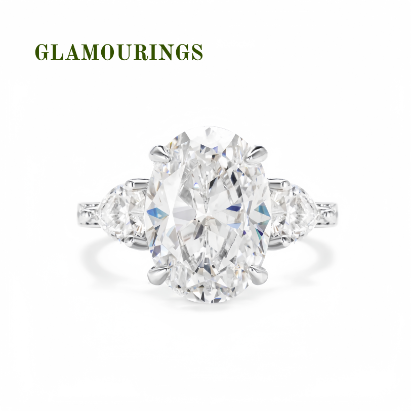 GLAMOURINGS Oval Diamond Three-Stone Ring