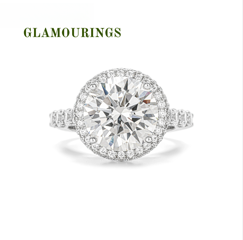 GLAMOURINGS Round Brilliant Diamond Double Halo Ring